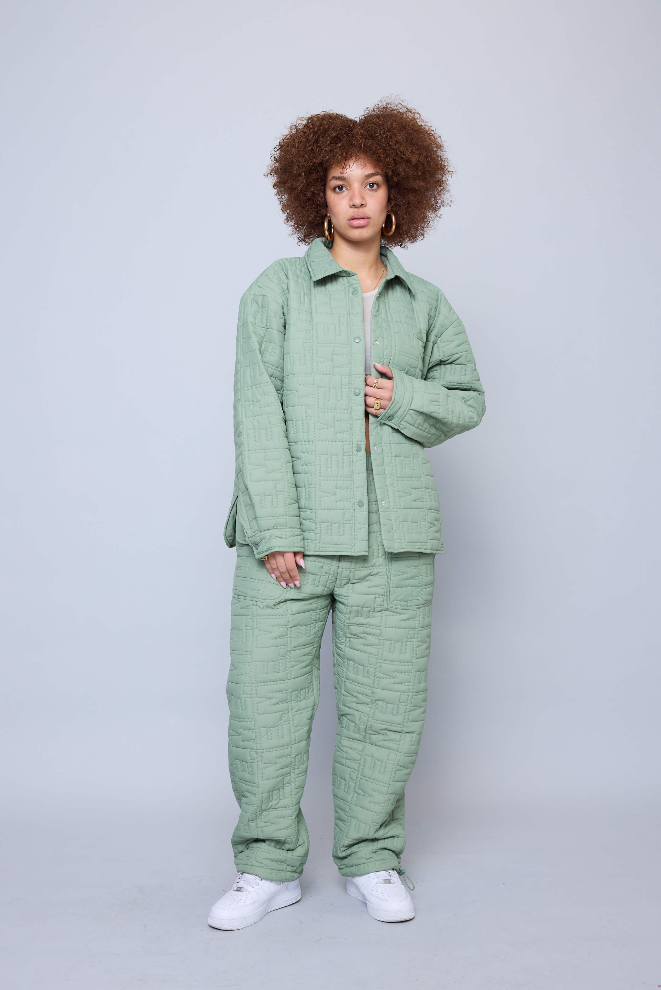 Monogram Quilted Puff Shacket - Sage – Melody Ehsani