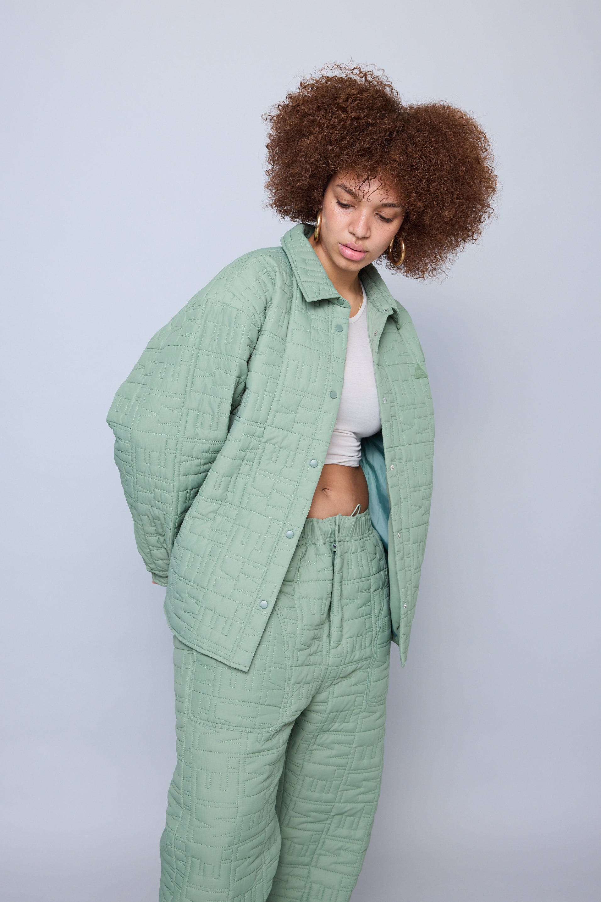 Monogram Quilted Puff Shacket - Sage – Melody Ehsani