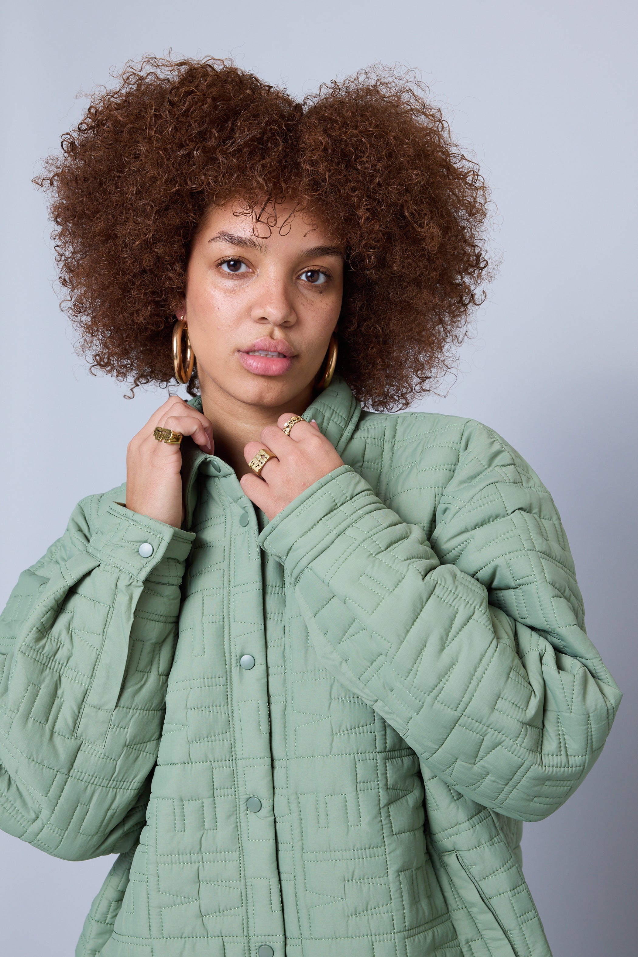 Monogram Quilted Puff Shacket - Sage – Melody Ehsani