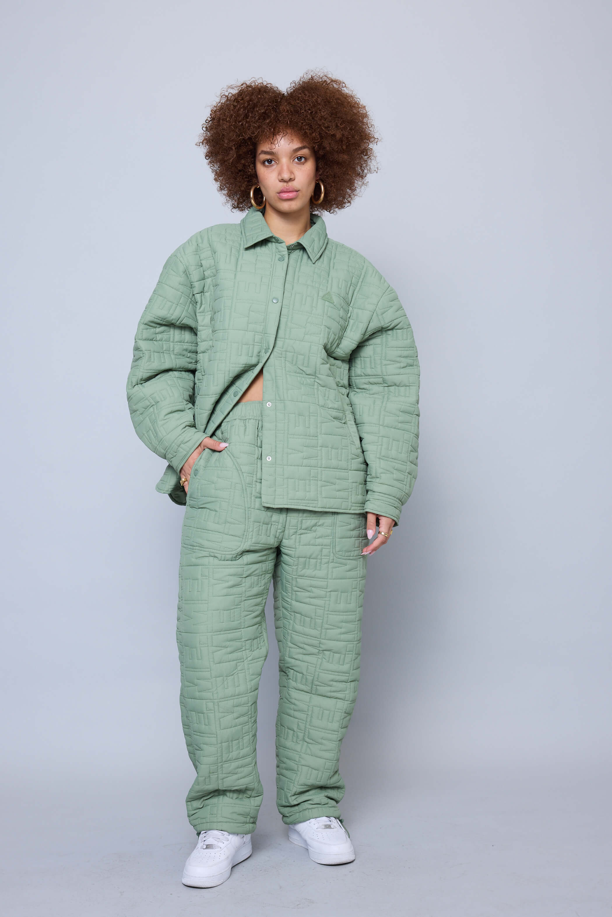 Monogram Quilted Puff Shacket - Sage – Melody Ehsani