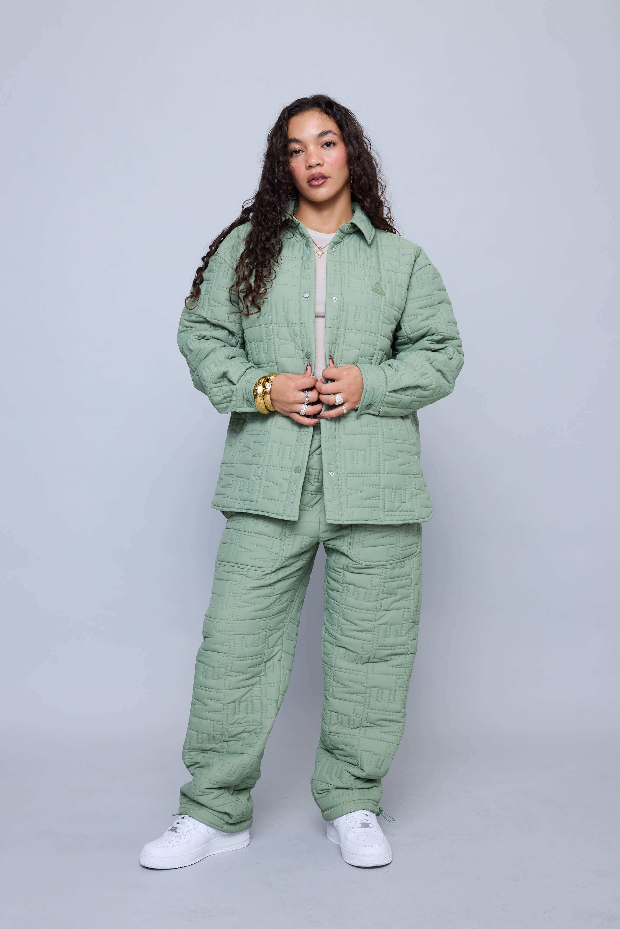 Monogram Quilted Puff Shacket - Sage – Melody Ehsani