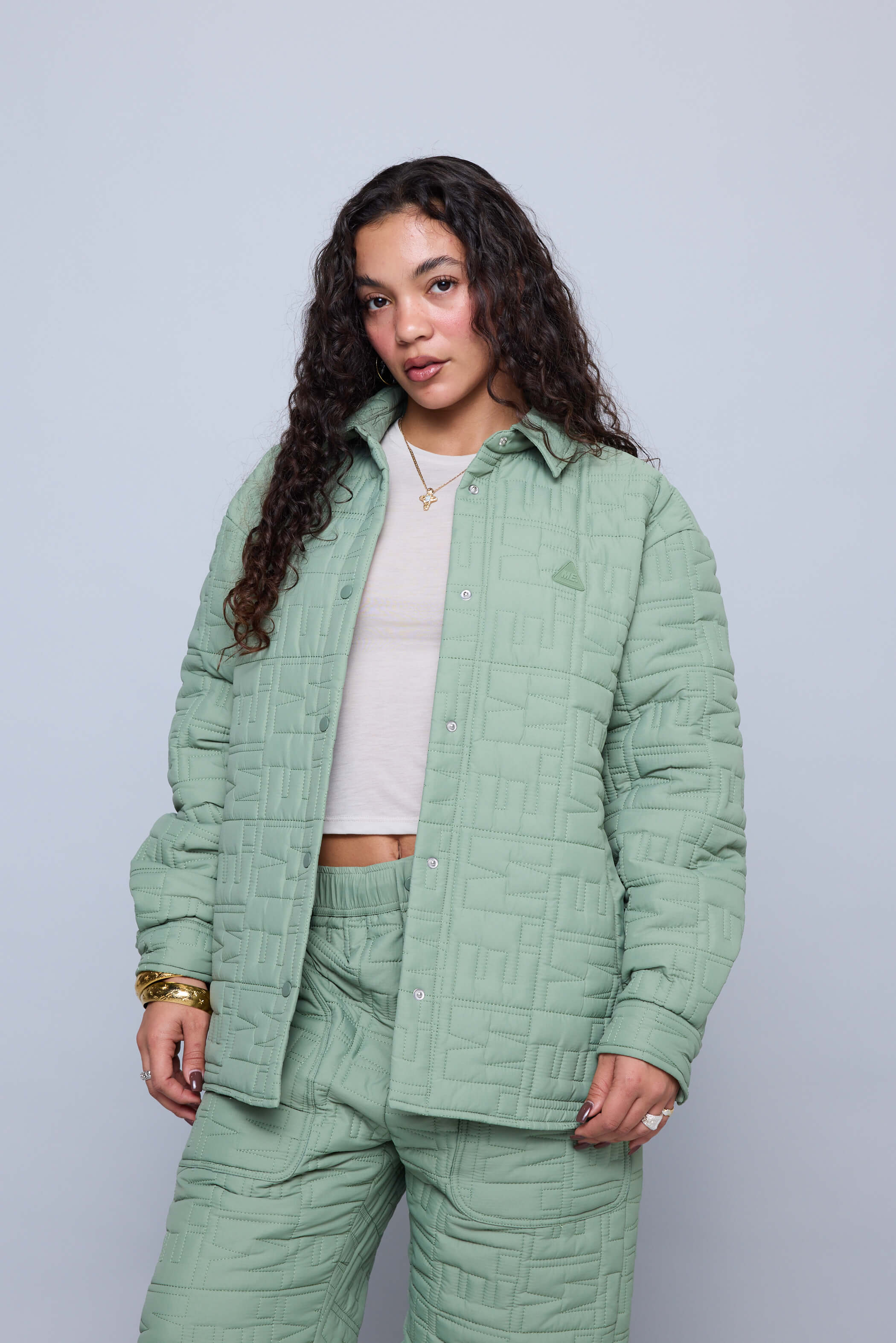 Monogram Quilted Puff Shacket - Sage – Melody Ehsani