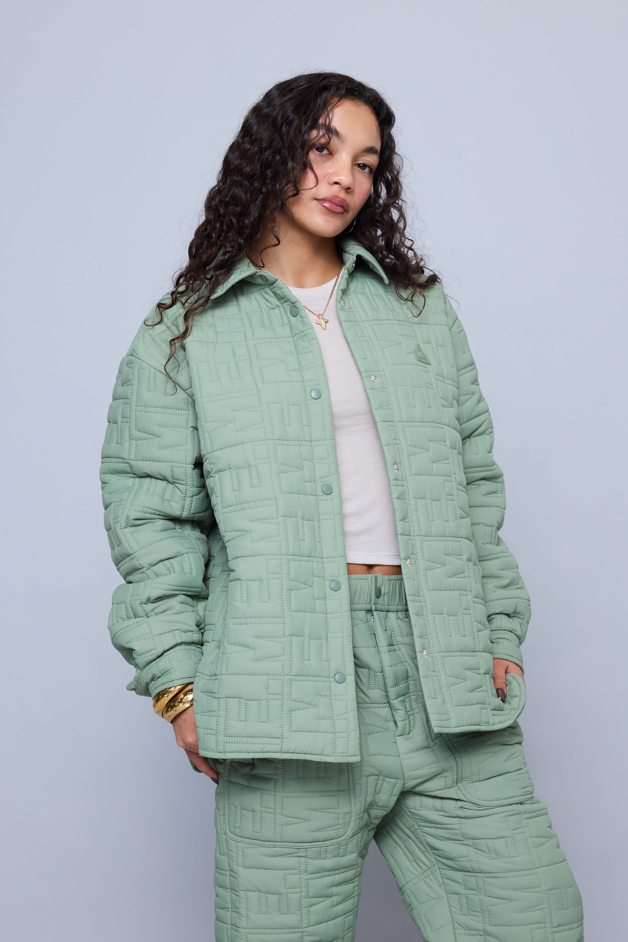 Monogram Quilted Puff Shacket - Sage – Melody Ehsani