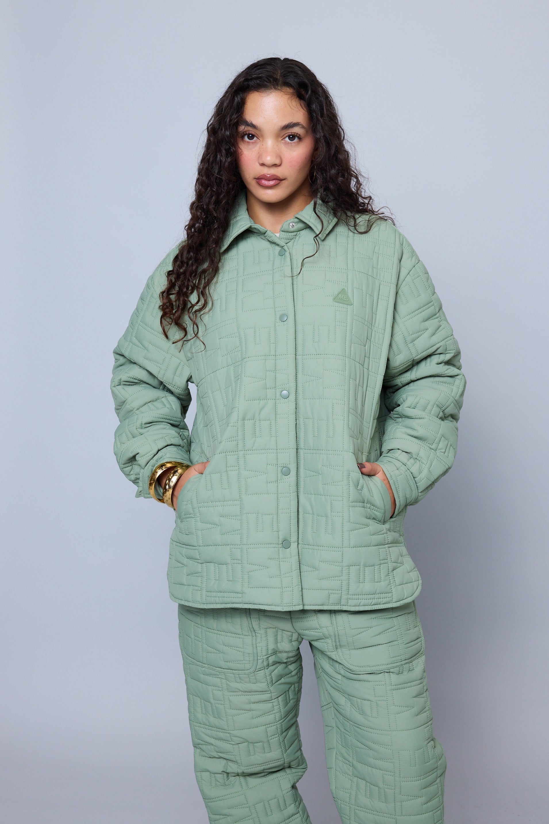 Monogram Quilted Puff Shacket - Sage – Melody Ehsani