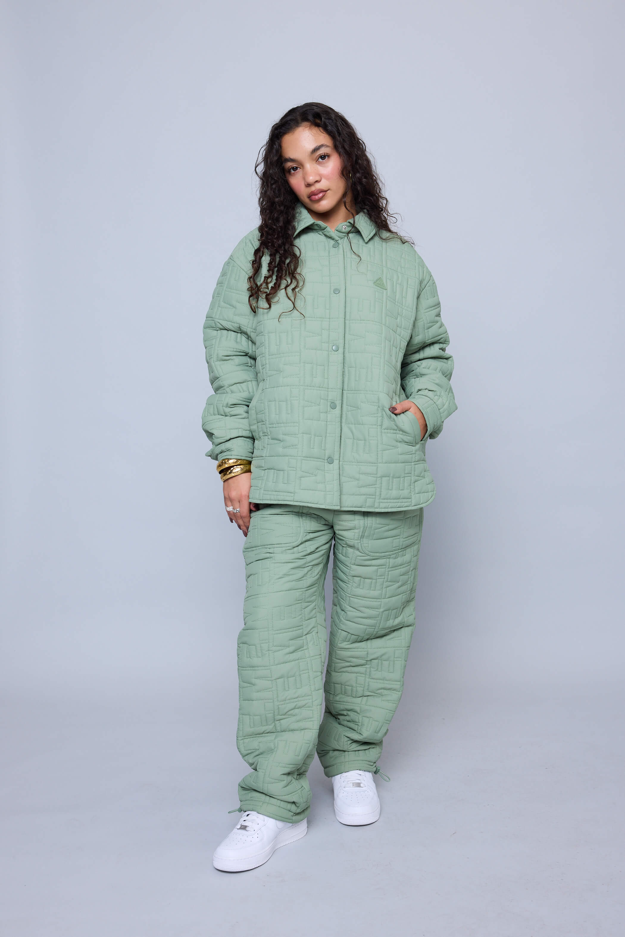 Monogram Quilted Puff Shacket - Sage – Melody Ehsani